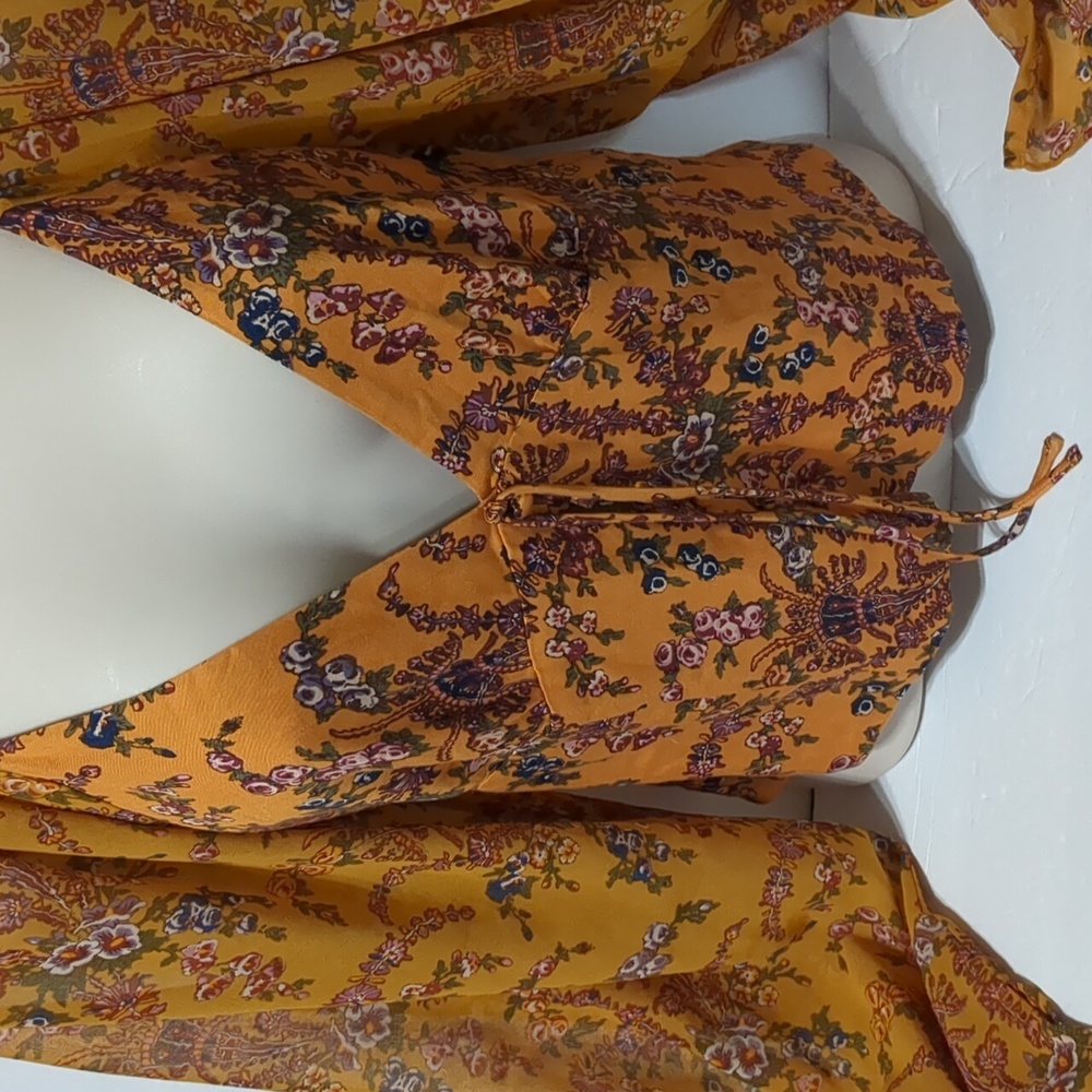 Urban outfitters orange floral long sleeve cropped blouse women Medium - Picture 3 of 11
